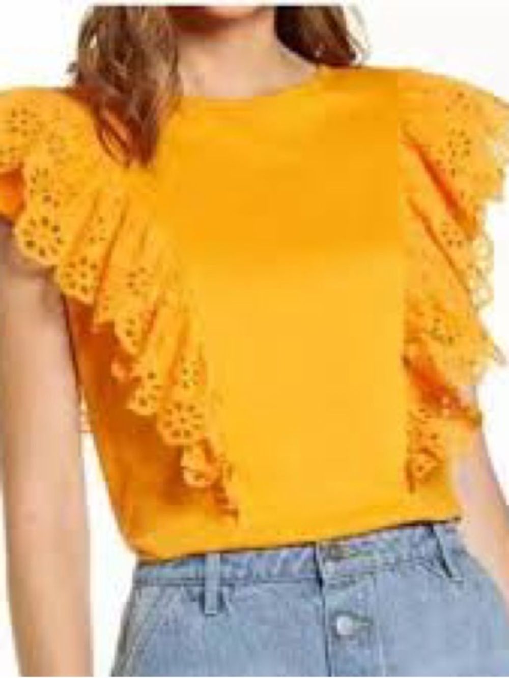 NWT- Rachel Parcell Orange Eyelet Ruffle Sleeve Top Size Small